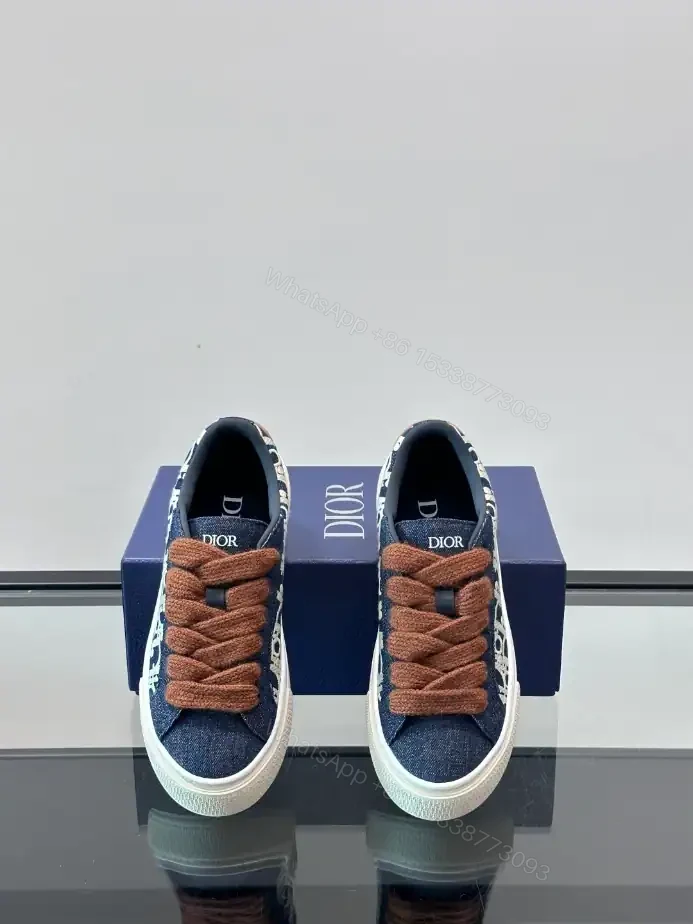 View 5 of DIOR B33 SPIN SNEAKERS BLUE DENIM WITH BLUE AND BEIGE RAFFIA-EFFECT OBLIQUE DENIM – CD204