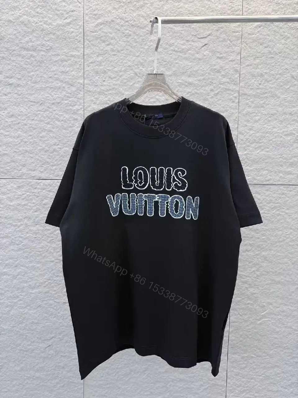 View 6 of Black Cotton Oversized Tee with LV Logo Embroidery