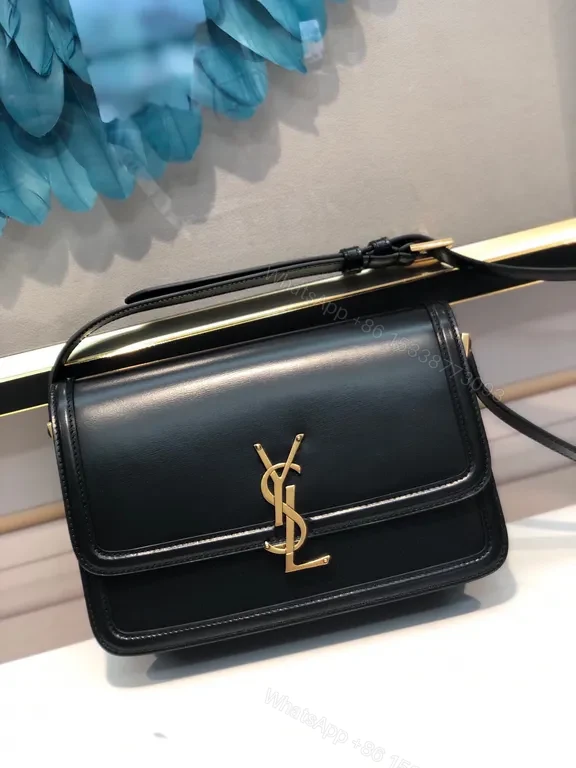 Black Leather Clutch with Gold YSL Monogram — view 1