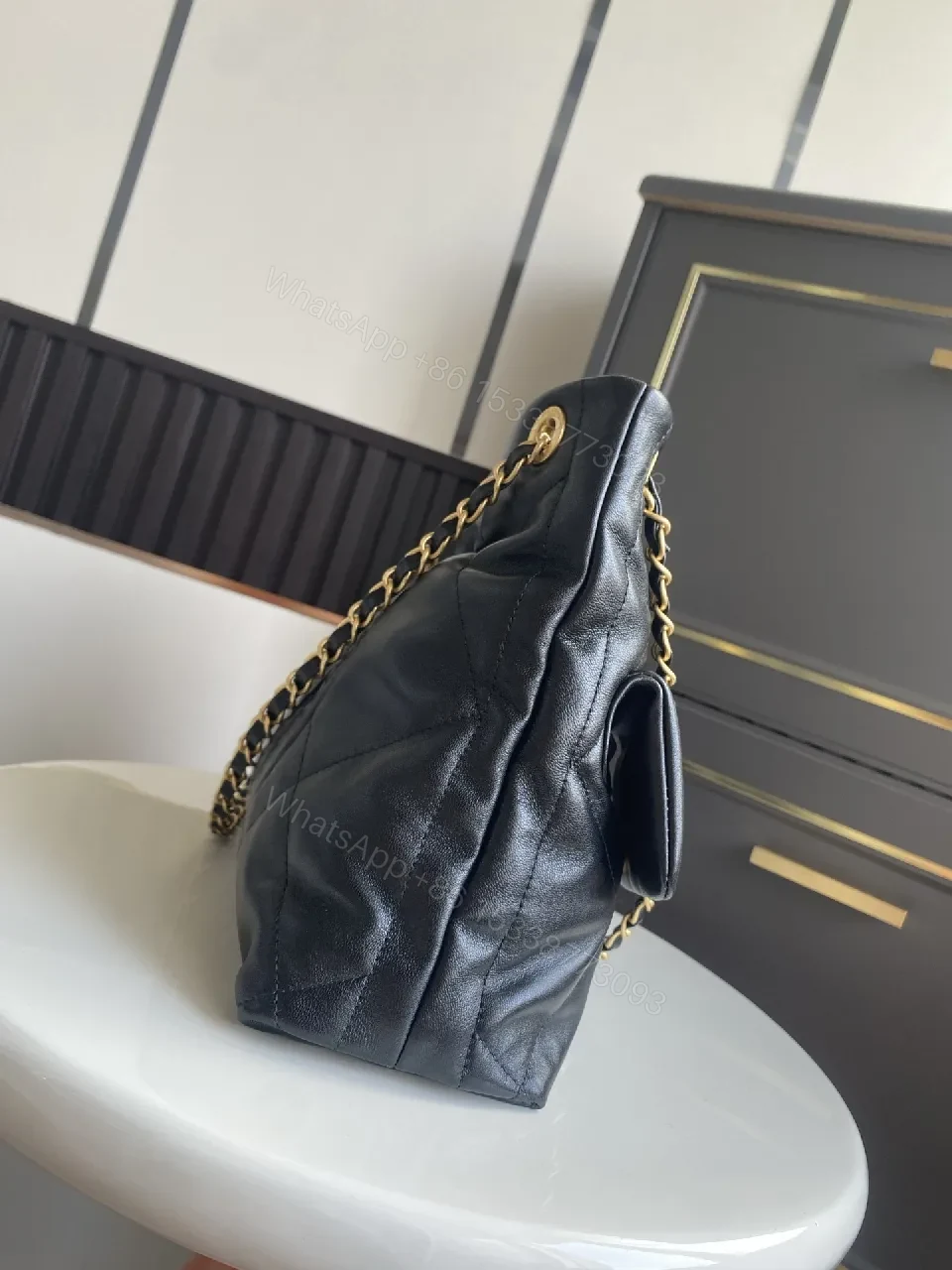 View 3 of Quilted Black Leather Tote: Luxury Street-Style Carryall