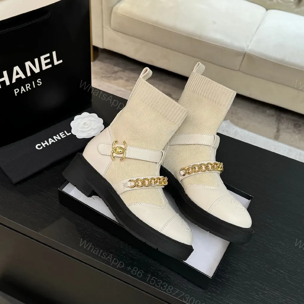 View 7 of Knit Chelsea Boots: Texture + Leather Toe, Gold Chain, All-Day Comfort
