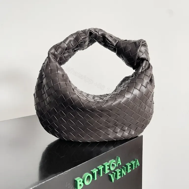 Taupe Woven Leather Knotted Handbag â€“ Structured Luxury Bag — view 1