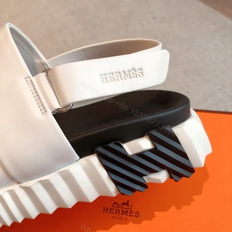 View 7 of HermÃ ̈s White Leather Sandals - Sculpted Sole, All-Day Comfort