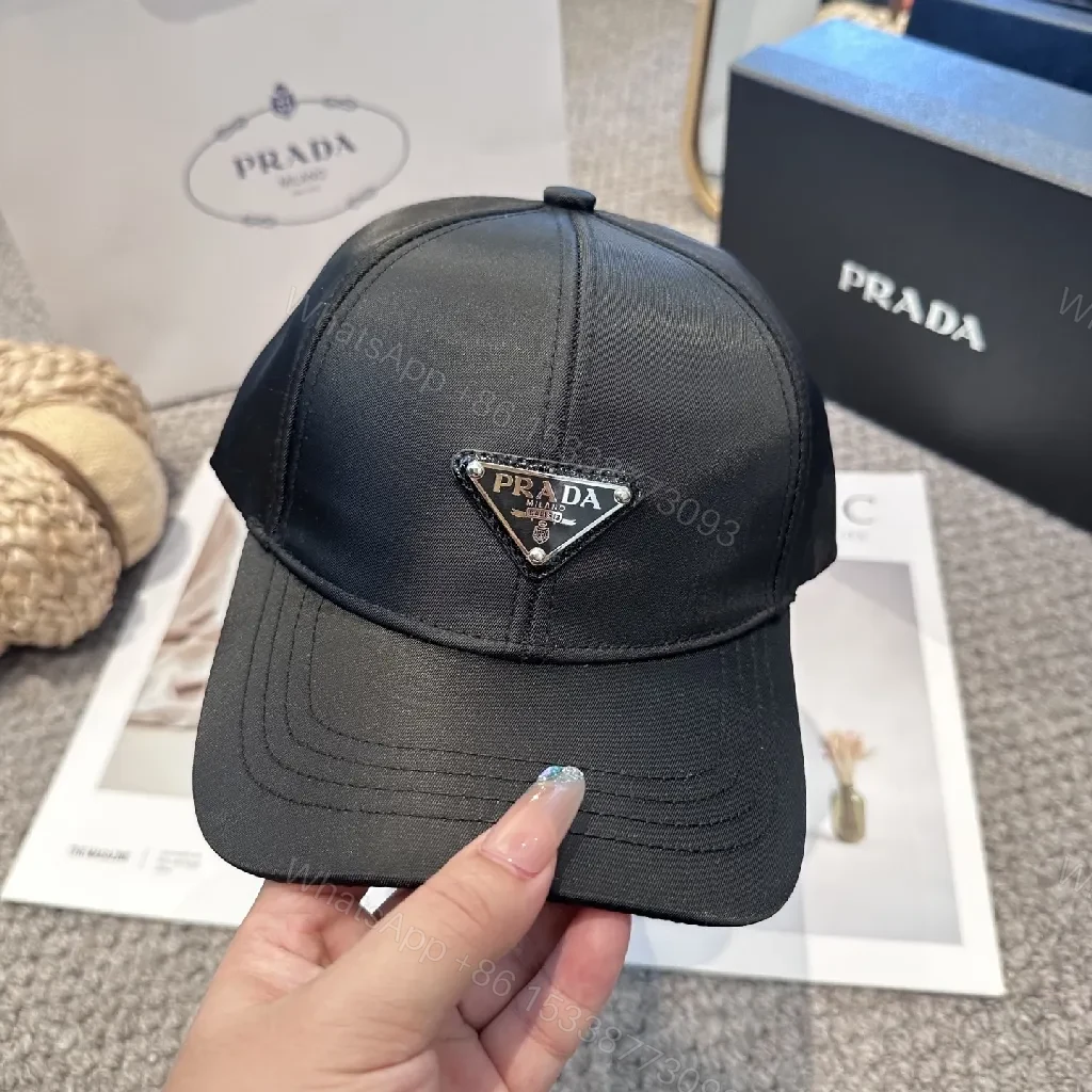 View 2 of Black Structured Cap, Minimal Prada Emblem, Premium Streetwear