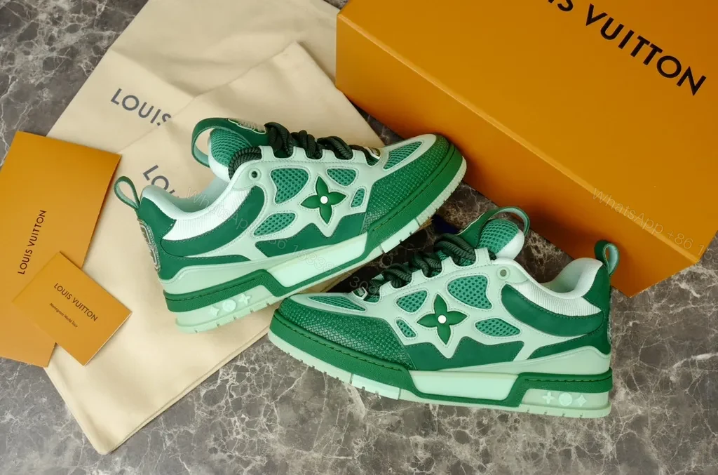 View 6 of Green-Accent Luxury High-Top Sneakers with LV Craftsmanship