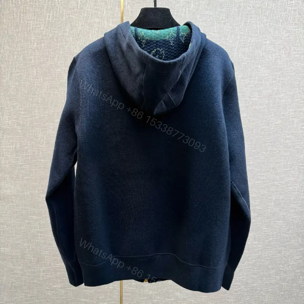 View 8 of Navy Zip Hoodie with Verdant Embroidery - Street-Chic Zip Front Hoodie