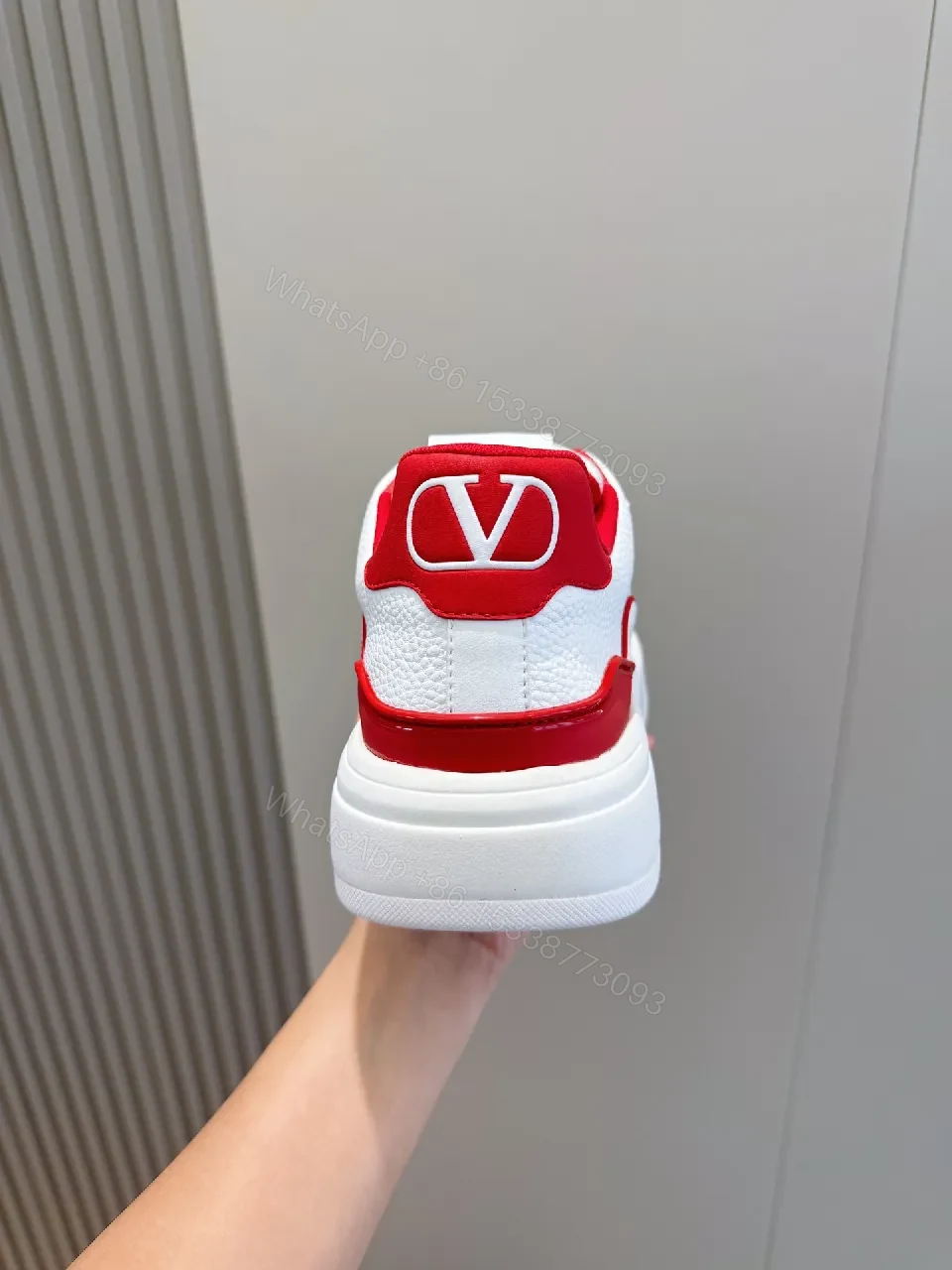 View 3 of White Leather Platform Sneakers with Red Piping, Casual Luxe Style, All-Day Comfort