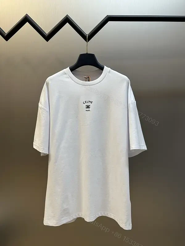 White Cotton T-Shirt, Celine Logo, Oversized Style, Casual Top — view 1