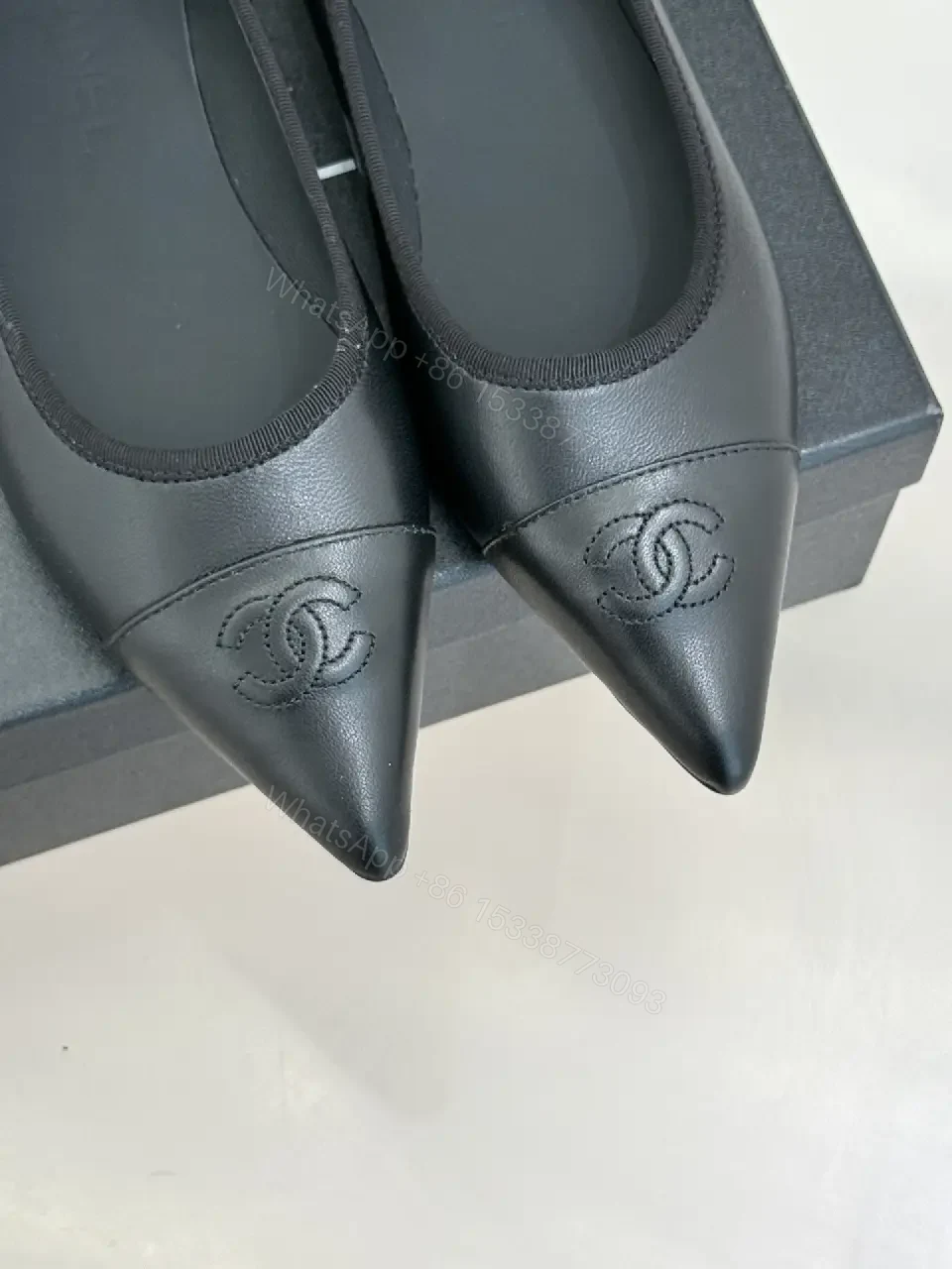 View 2 of Black Leather Pointed-Toe Flats, Minimal Luxury Comfort