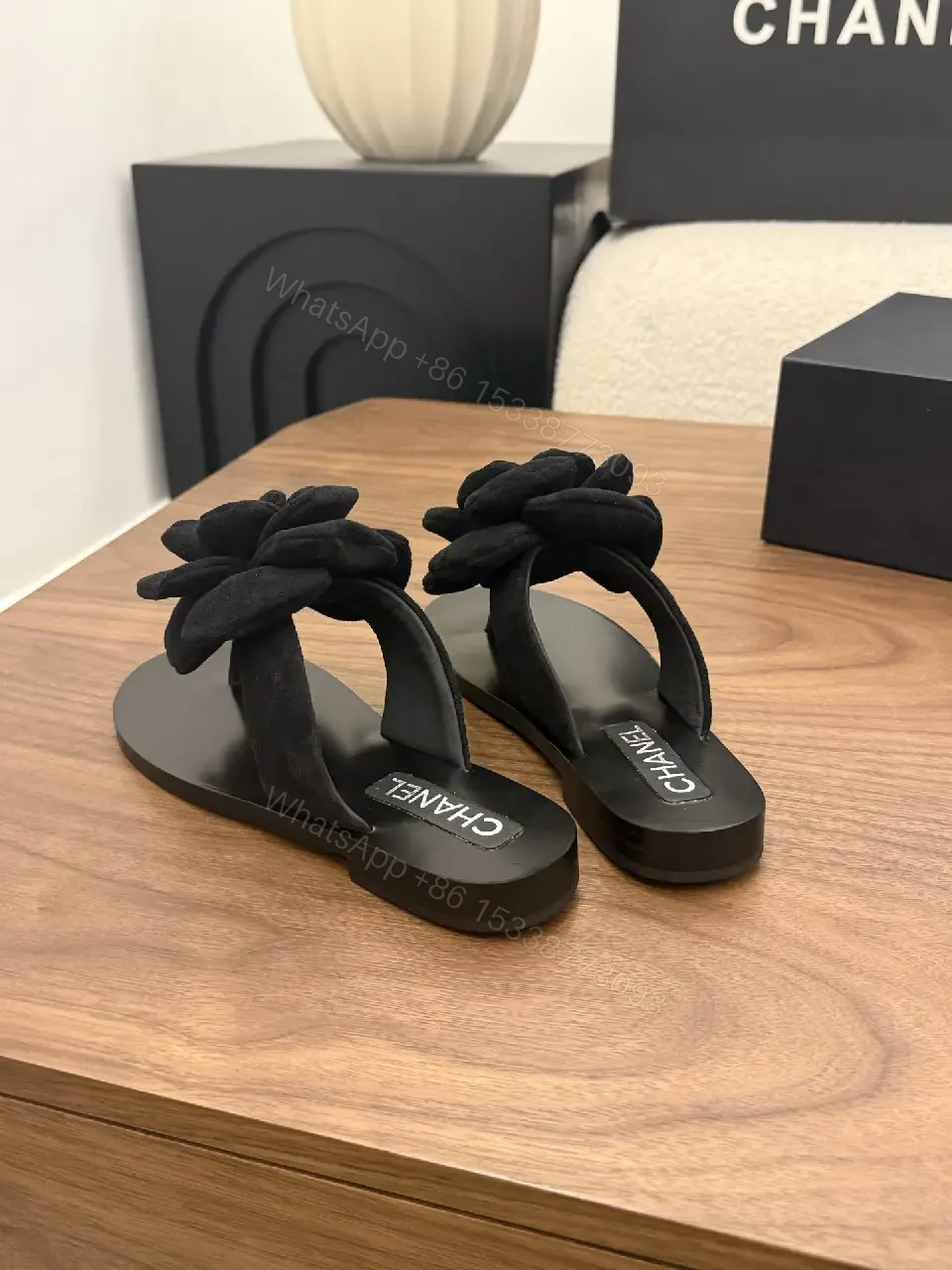 View 2 of Black Velvet Floral Slide | Sophisticated Luxe Comfort Slide