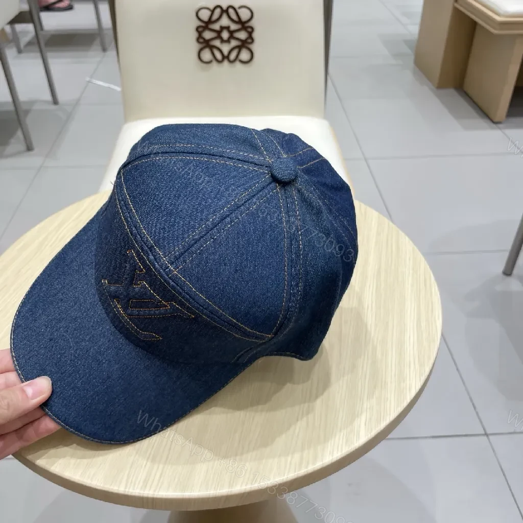 View 3 of Denim Cap with Subtle Monogram, Luxe Everyday Style