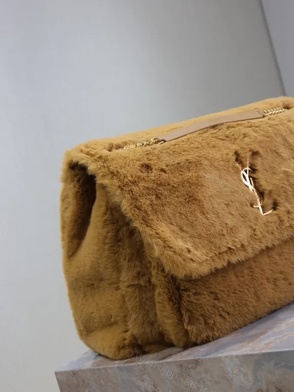 View 8 of Lux Teddy Fur Shoulder Bag with YSL Emblem â€“ Cozy Luxe Crossbody