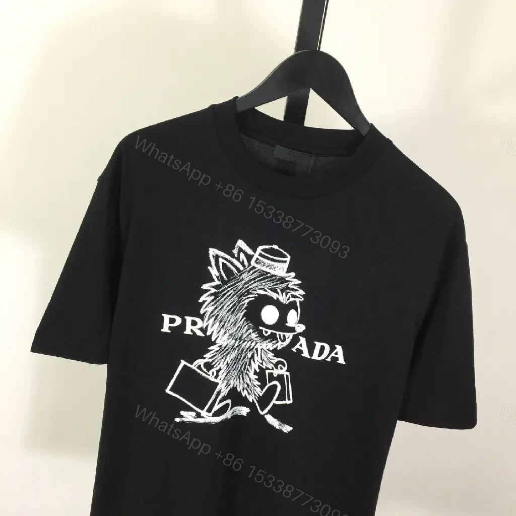 View 4 of Graphic-Print Tee | Black Cotton-Blend, Relaxed Fit, Statement Motif