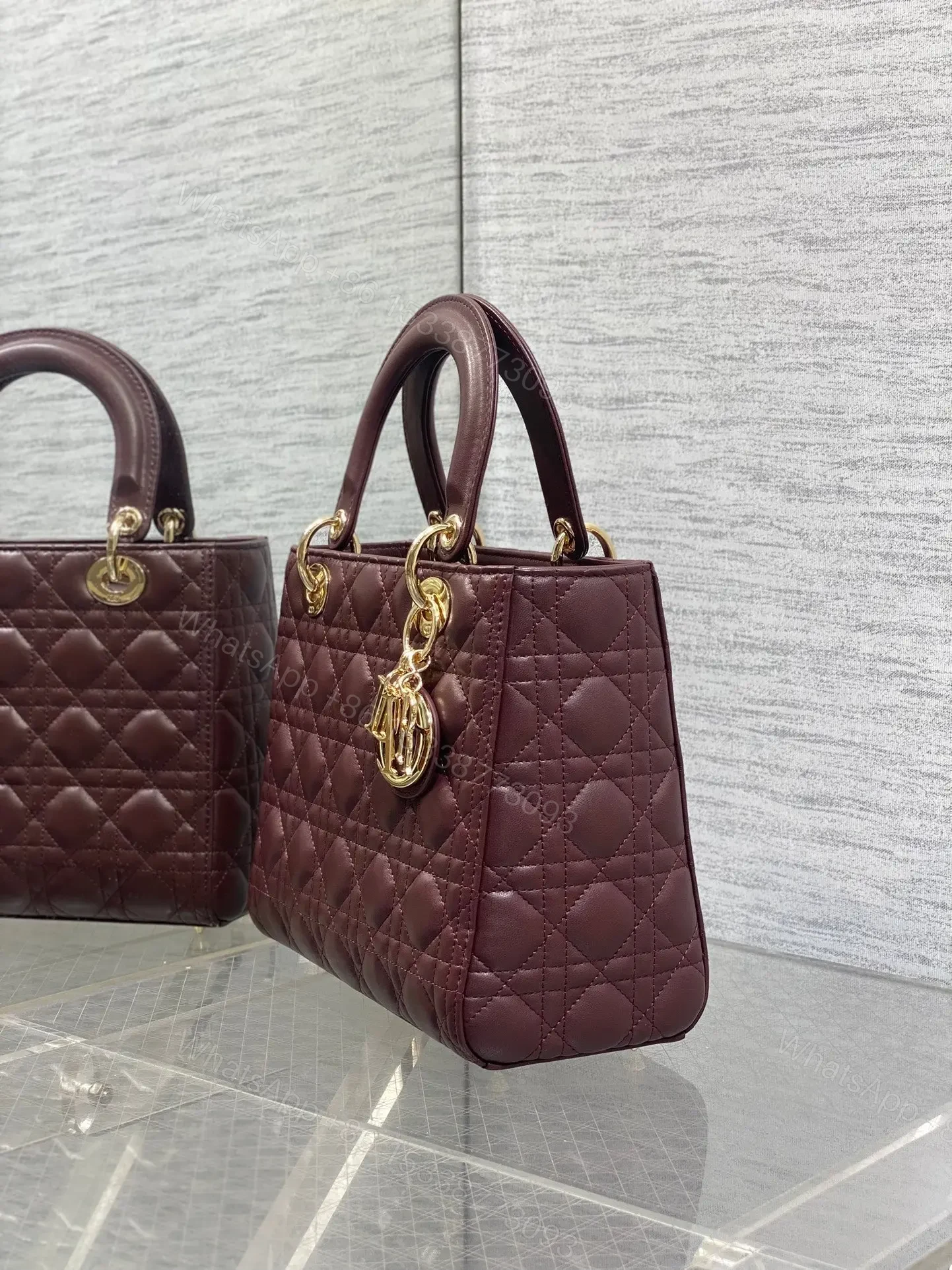 View 4 of DIOR MEDIUM LADY BAG 24 IN BURGUNDY GOLD HARDWARE