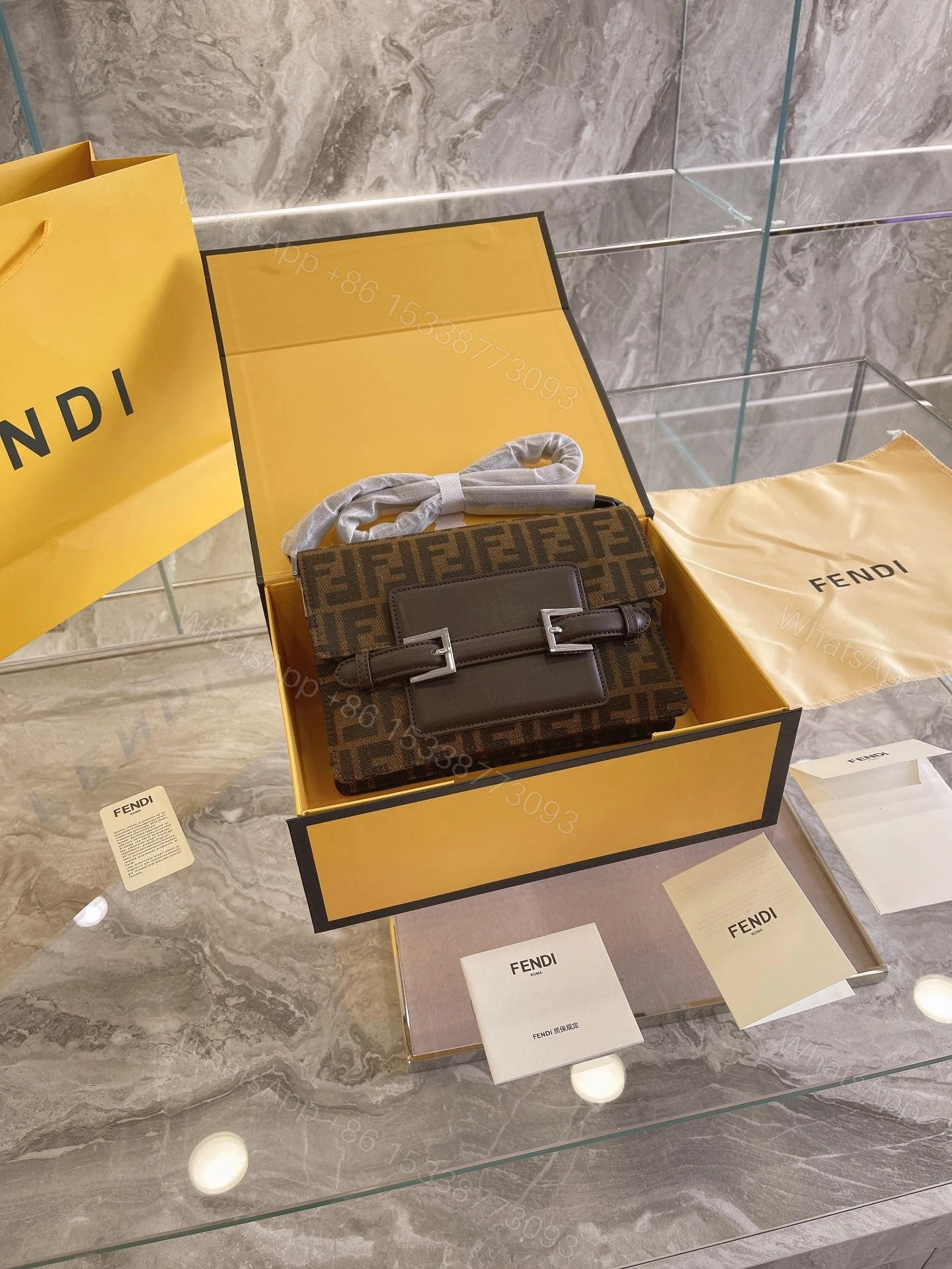 View 3 of FENDI Zucca Mamma Shoulder Bag Gold Hardware