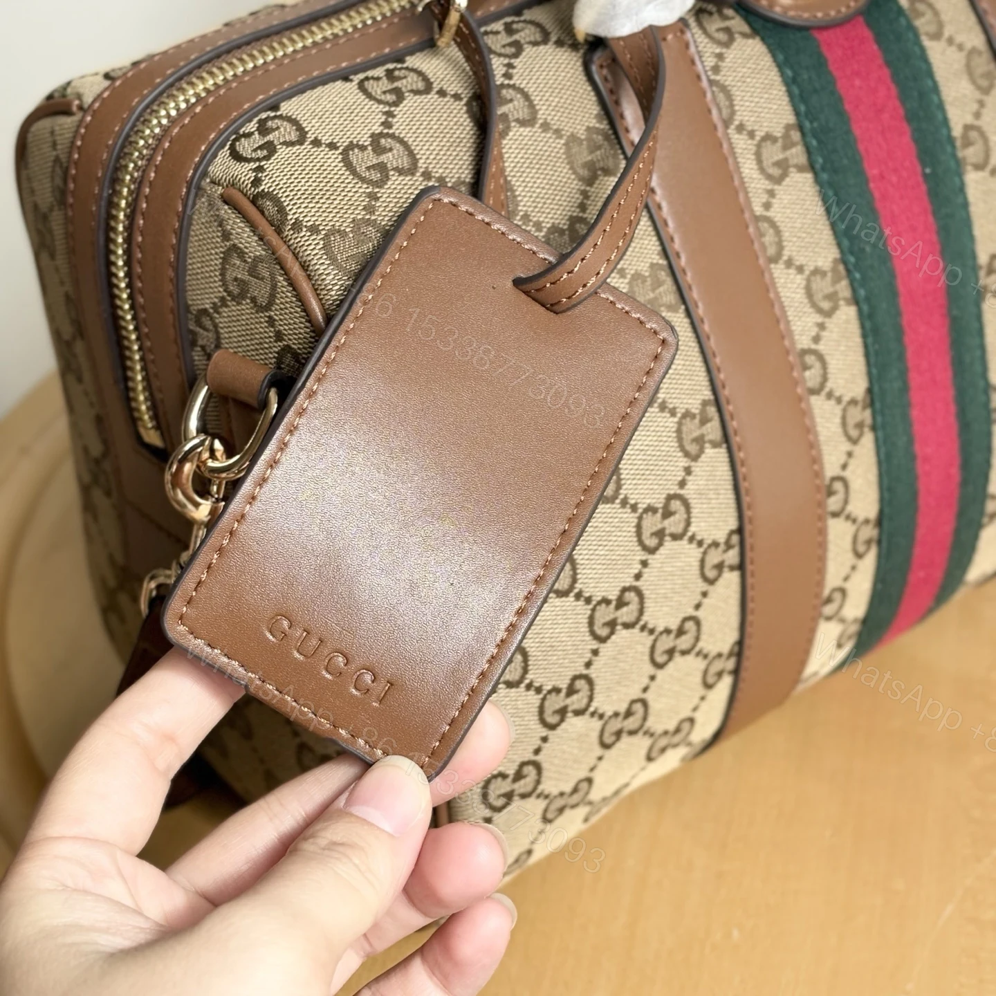 View 5 of Gucci Ophidia Medium Boston Bag Beige And Brown GG Canvas 30Cm