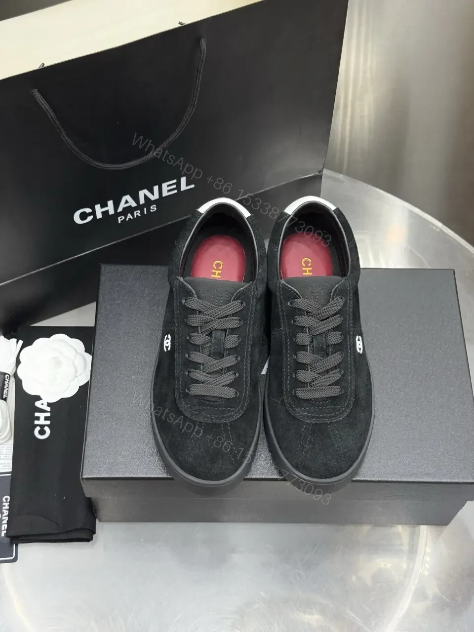 View 4 of Black Suede casual sneakers with Chanel logo (CH) product type: Shoes