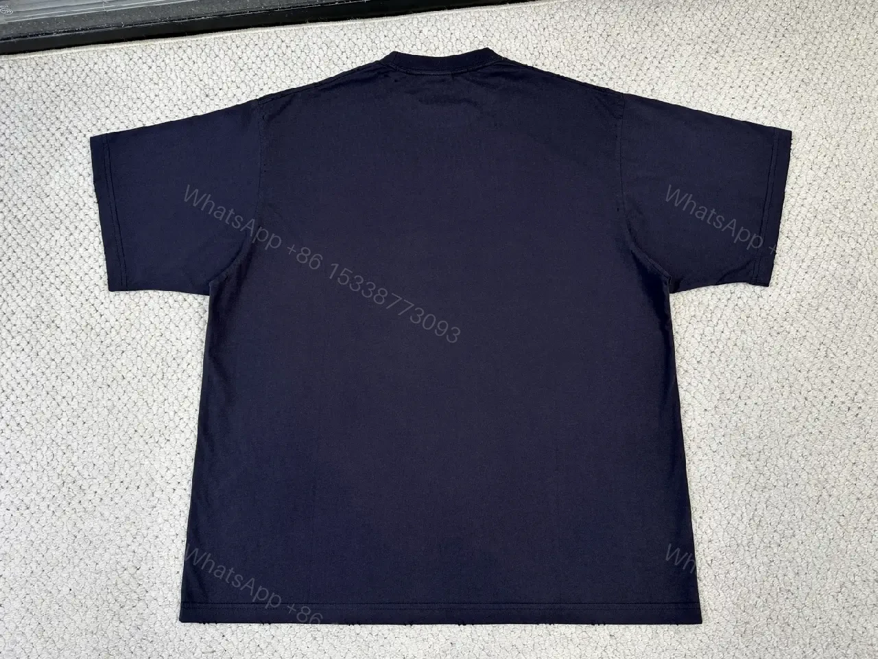View 7 of Navy Cotton Oversize Balenciaga Graphic Tee with Neon Yellow Logo