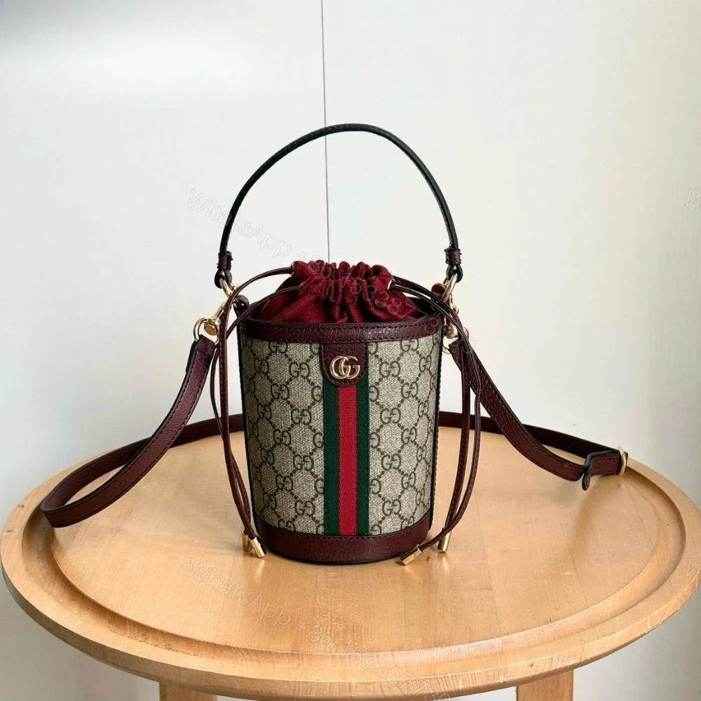 View 2 of Gucci Ophidia Mini Bucket Bag Beige And Dark Red 20Cm