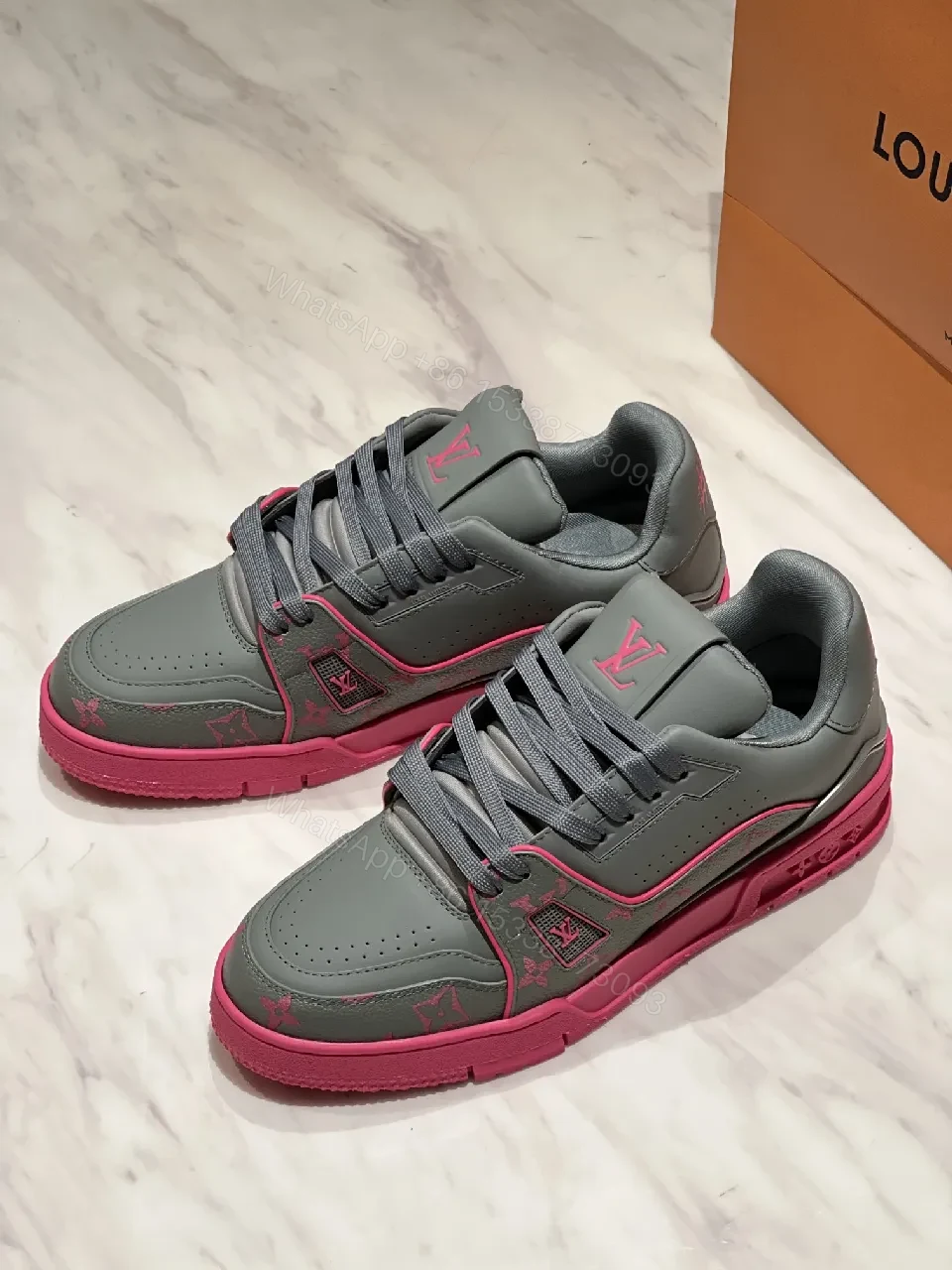View 7 of Gray & Pink Luxe Sneakers, Premium, High-Top, Cushioned Comfort