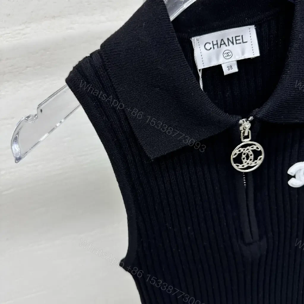 View 5 of Chic Knit Tank: Minimalist Black, Luxe Logo Accent, Zippered Flow
