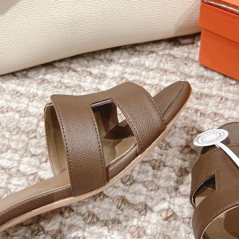 View 3 of Brown Leather Hermes-Style H-Strap Sandals - All-Day Comfort