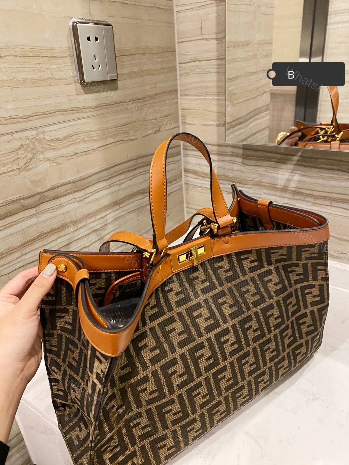 View 3 of Fendi Peekaboo X-Tote Green Canvas