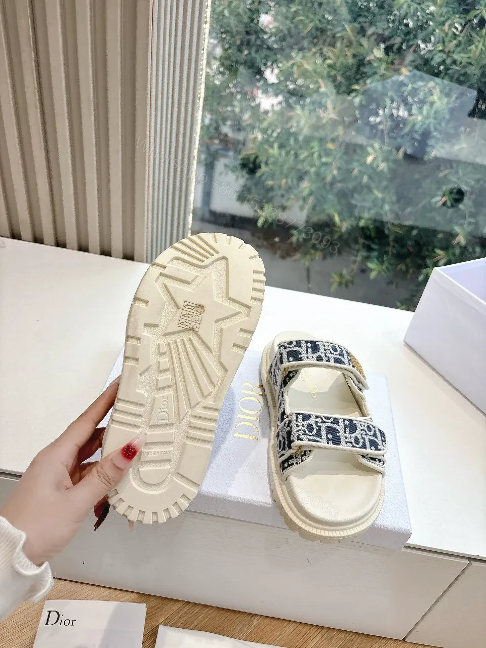 View 5 of Navy Ivory Patterned Platform Sandals with Logo Straps
