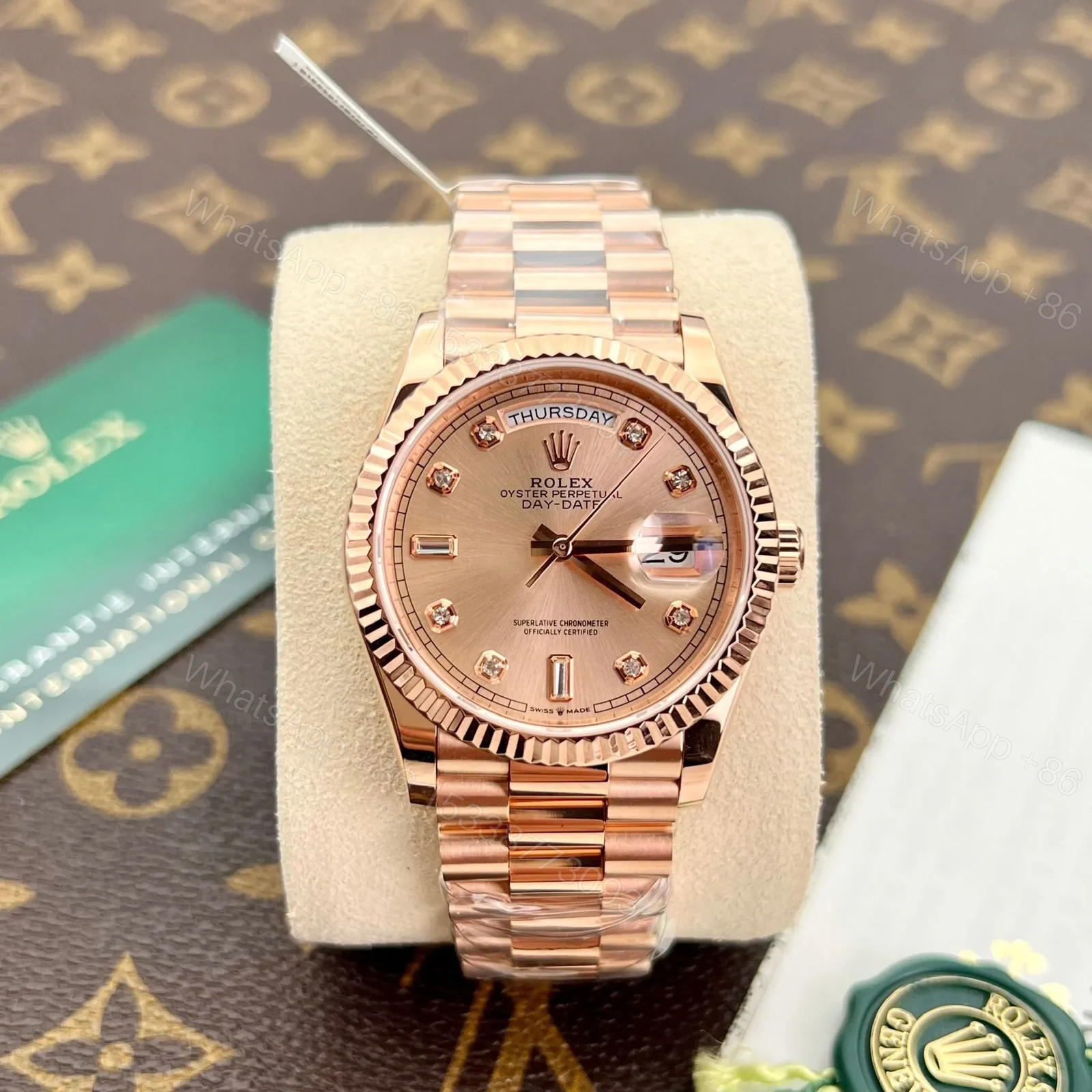 View 2 of Superclone Rolex Day-Date Rosé Diamond Dial 128235-0009 36 mm