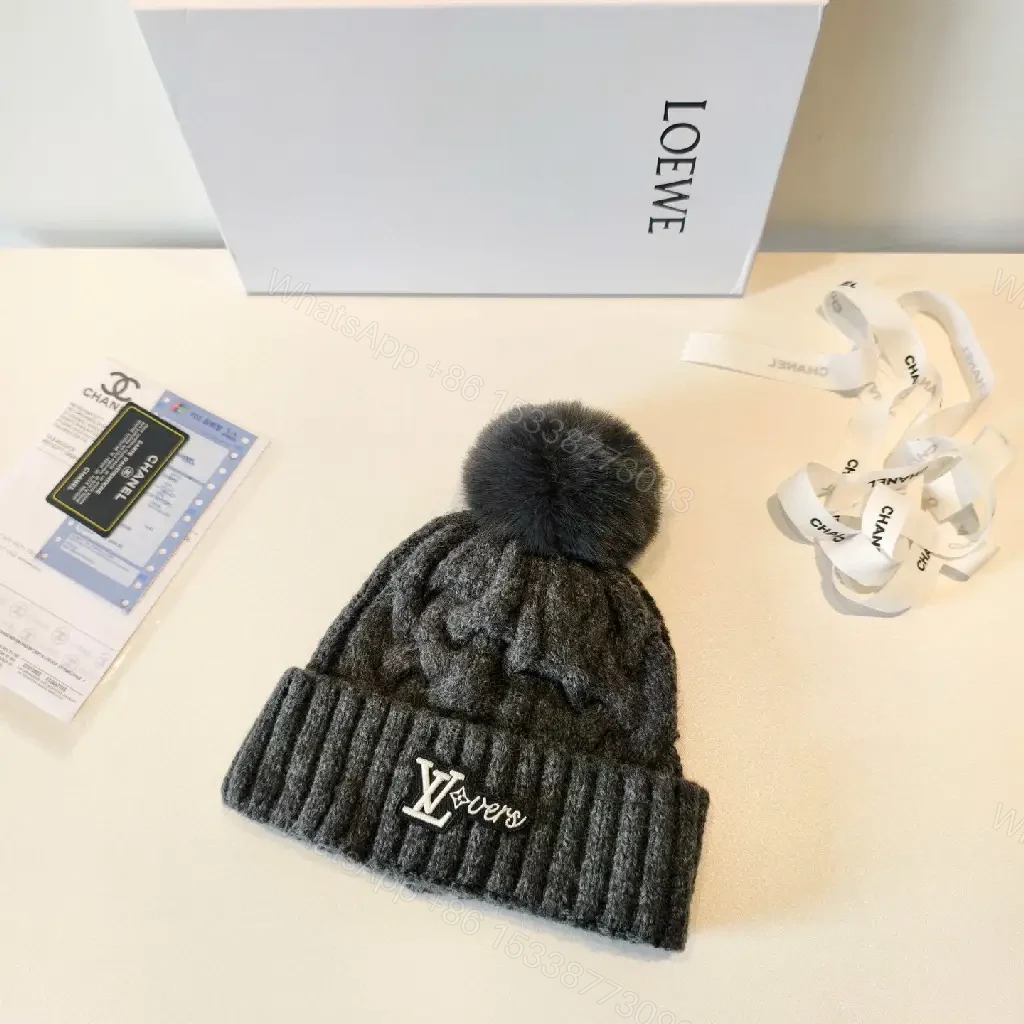 View 6 of Cozy Knit Beanie: Lux Texture, Padded LV-Inspired Pom