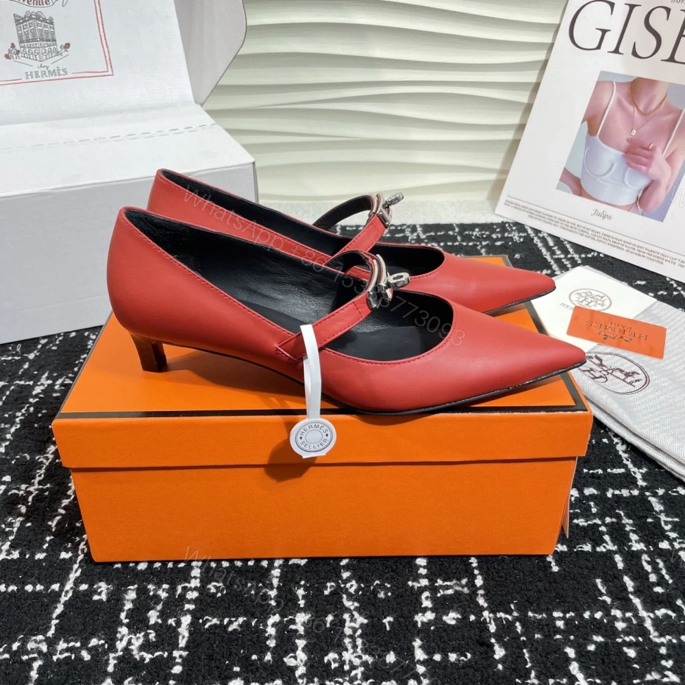 高仿Hermes*Kelly系列H251007Z06小牛皮高踭鞋紅色4CM免檢版 — view 1