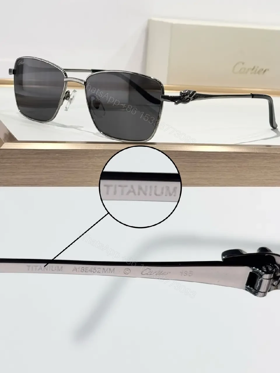 View 5 of Lux Titanium-Frame Sunglasses with Cartier Detailing