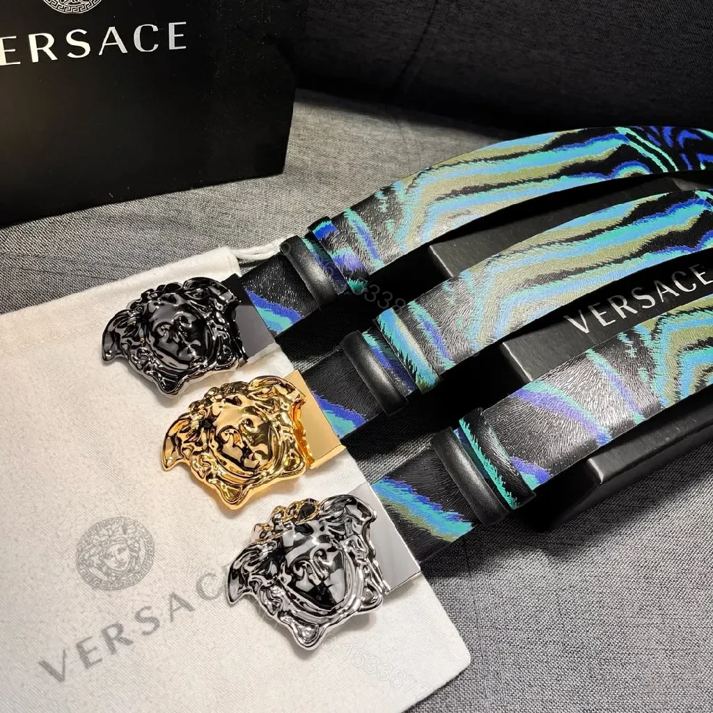View 5 of Bold Striped Belt: Zebra Texture, Medusa Buckle, Unisex Accessory