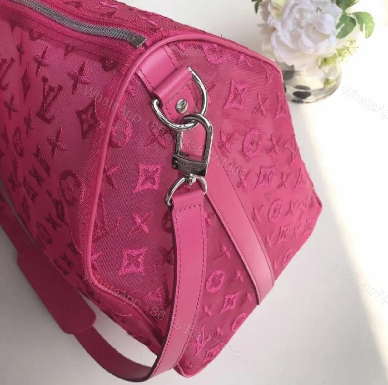 View 3 of Replica 1:1 Clone Louis Vuitton Keepall Bandouliere Monogram 50 Pink