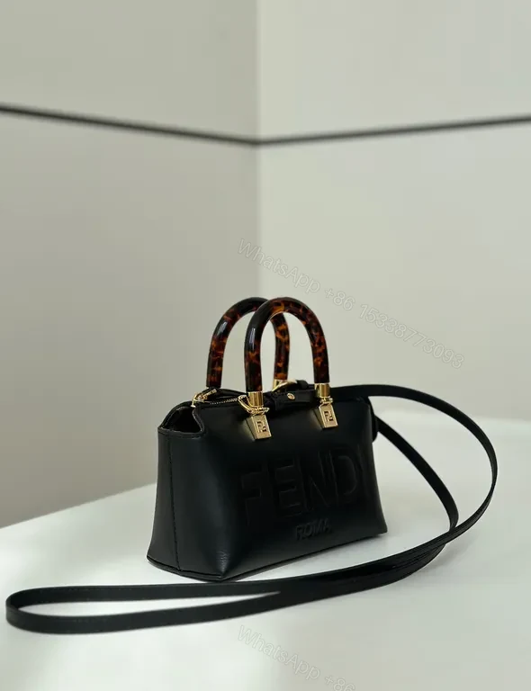 View 7 of Compact Luxe Handbag: Fendi-Embossed Leather, Tortoishell Handles
