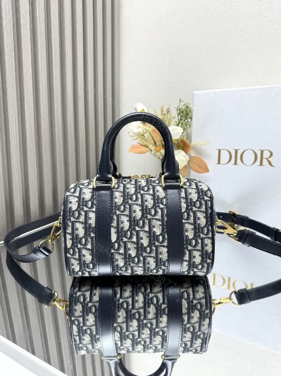 View 3 of Dark Monogram Satchel in Luxe Canvas & Gold Hardware