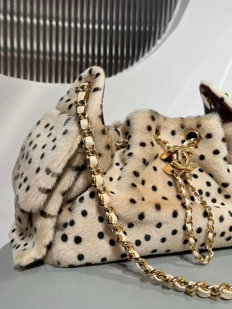 View 7 of Chanel Pony Hair Mini Chanel 25 Handbag Beige Black