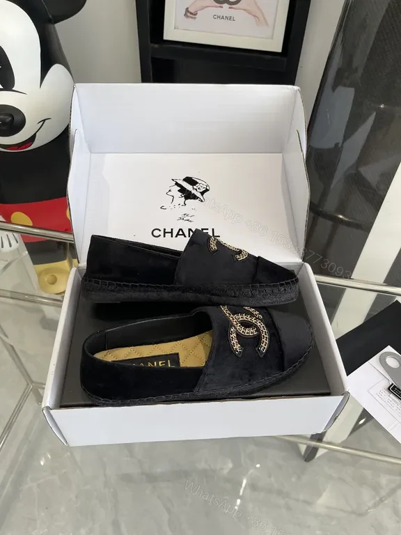 View 9 of Chanel-Inspired Black Velvet Espadrilles with Chain Detail