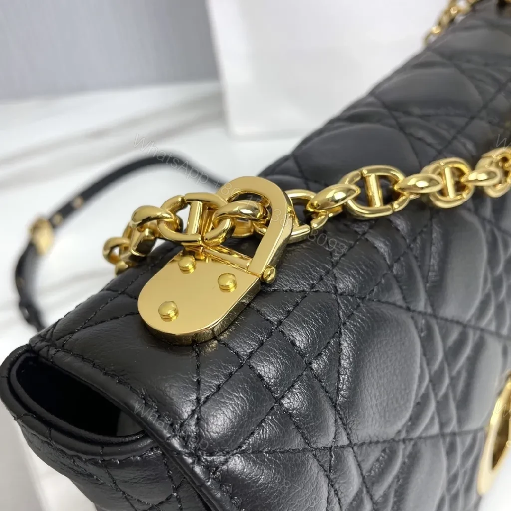 View 2 of Gold-Studded Quilted Crossbody: Black Calfskin, Luxe Yet Practical