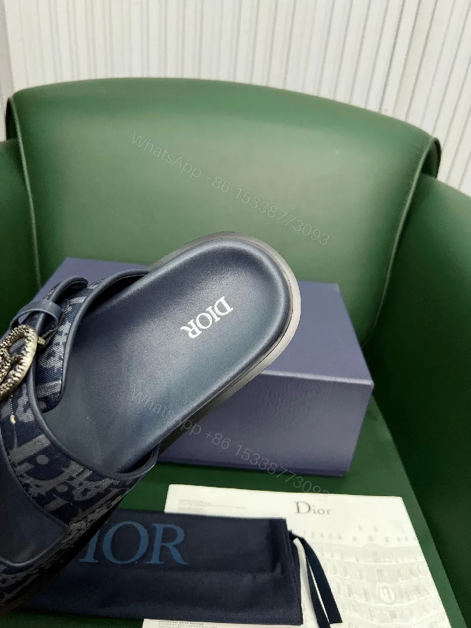 View 4 of Denim-Textured Buckle Sandals: Couture-Comfort Slides