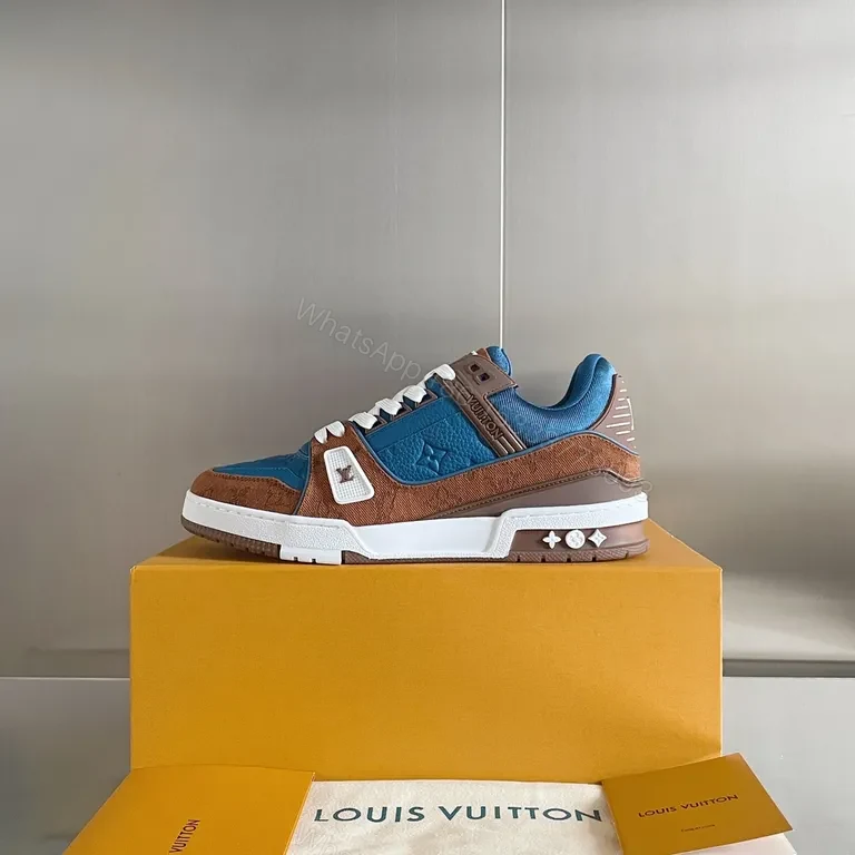 View 4 of Blue Suede & Caramel Leather LV-Style High-Tops: All-Day Comfort