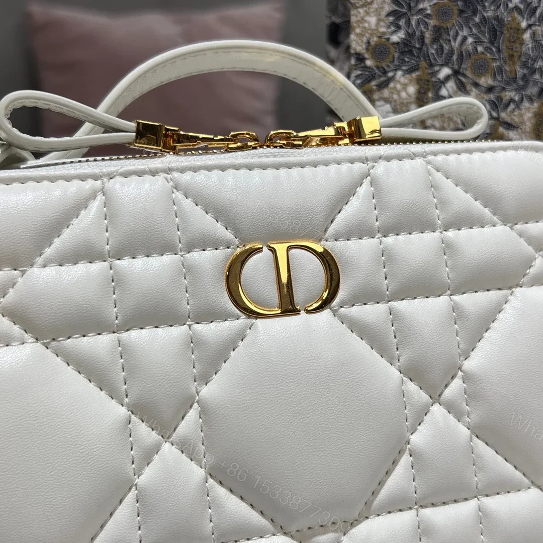 View 2 of Dior Plaid Replica 1:1 High Quality Handbag Smooth White Leather 18cm