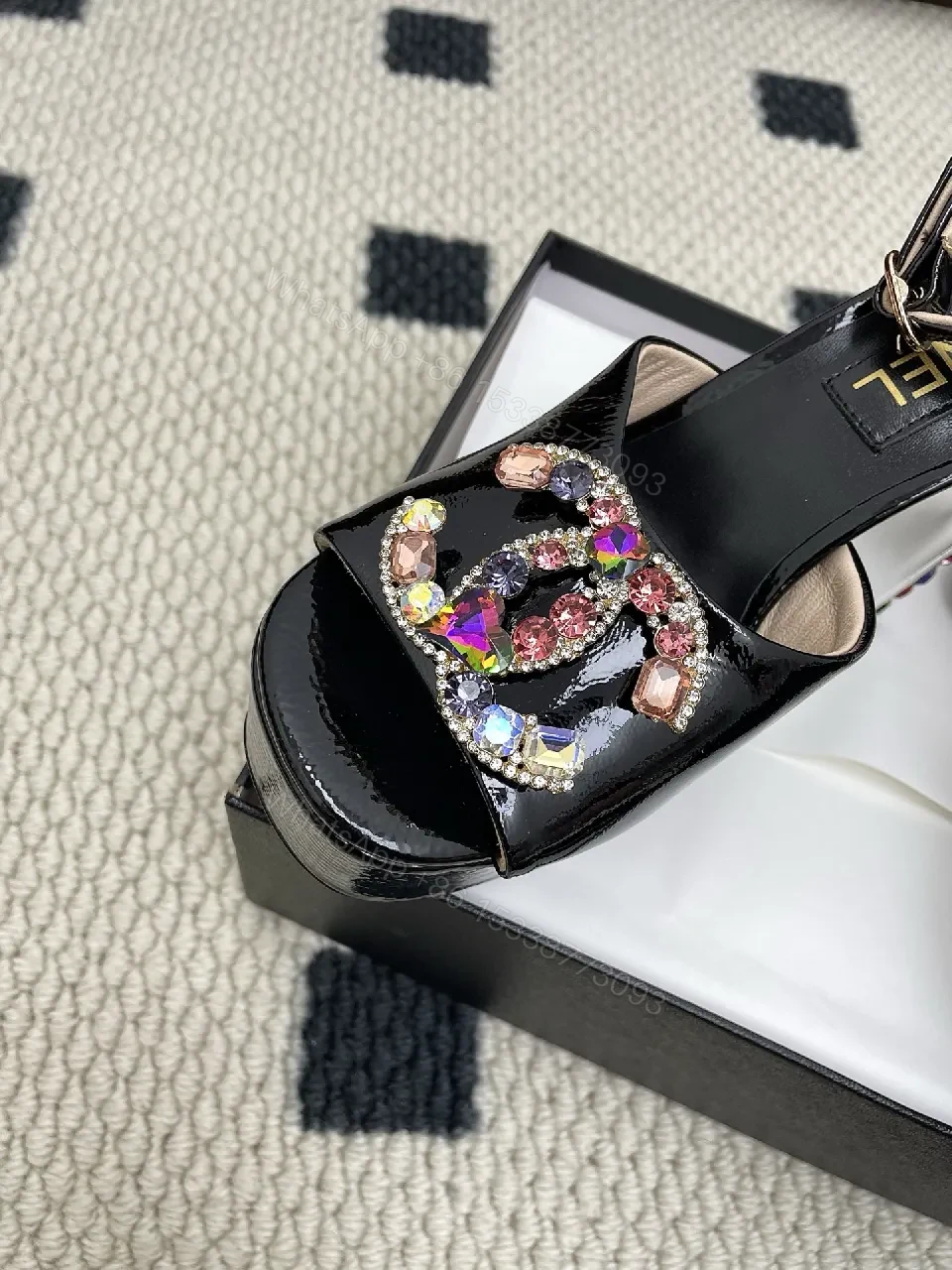 View 9 of Embellished Velvet Sandals with Crystal C-C Closure