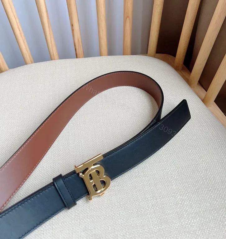 View 6 of Structured Black Leather Belt with Gold BB Hardware (Unisex)