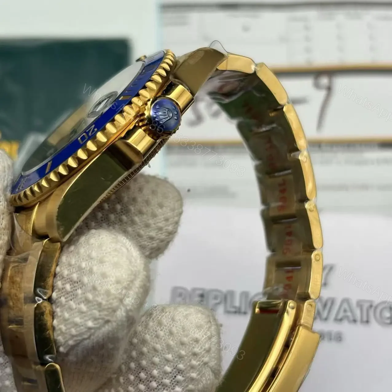 View 6 of Rolex Submariner Full Gold Blue Dial Swiss Clone Replica