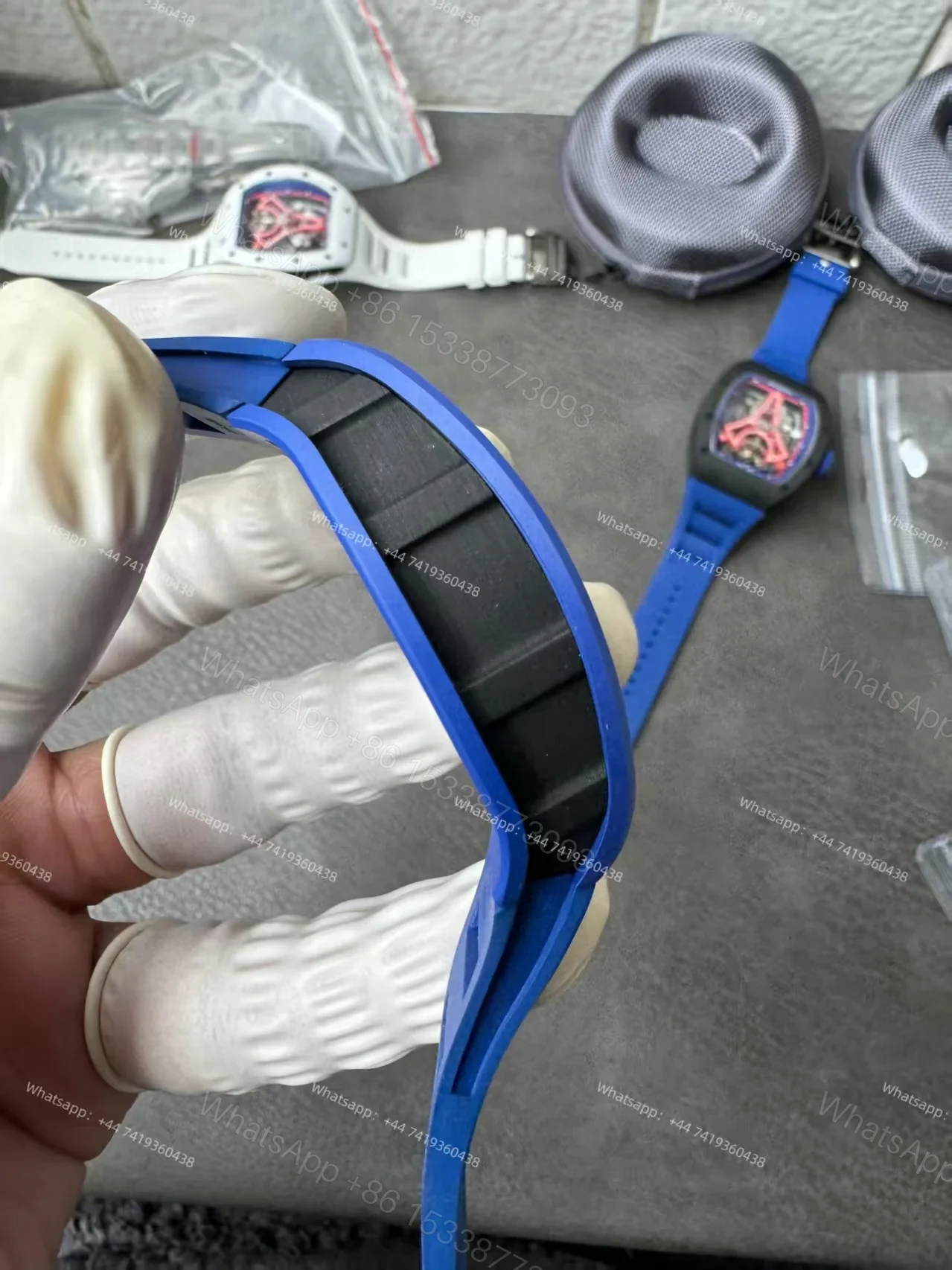 View 10 of Super Clone Richard Mille RM52-03 Blue Ceramic Paris Saint-Germain Skeleton Tourbillon 1:1 Replica Watch
