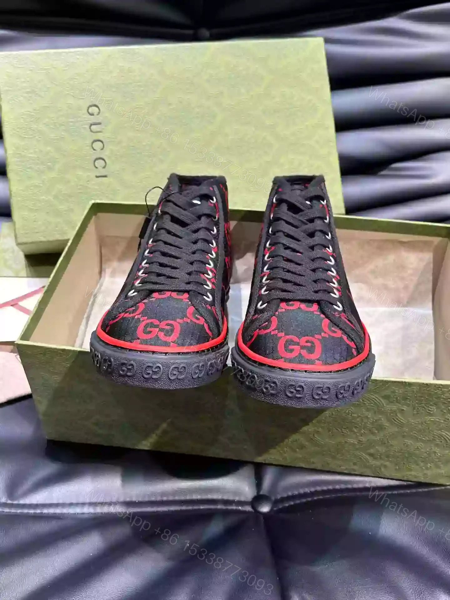 View 6 of GUCCI TENNIS 1977 HIGH-TOP SHOES SNEAKERS IN BLACK/RED – GC285