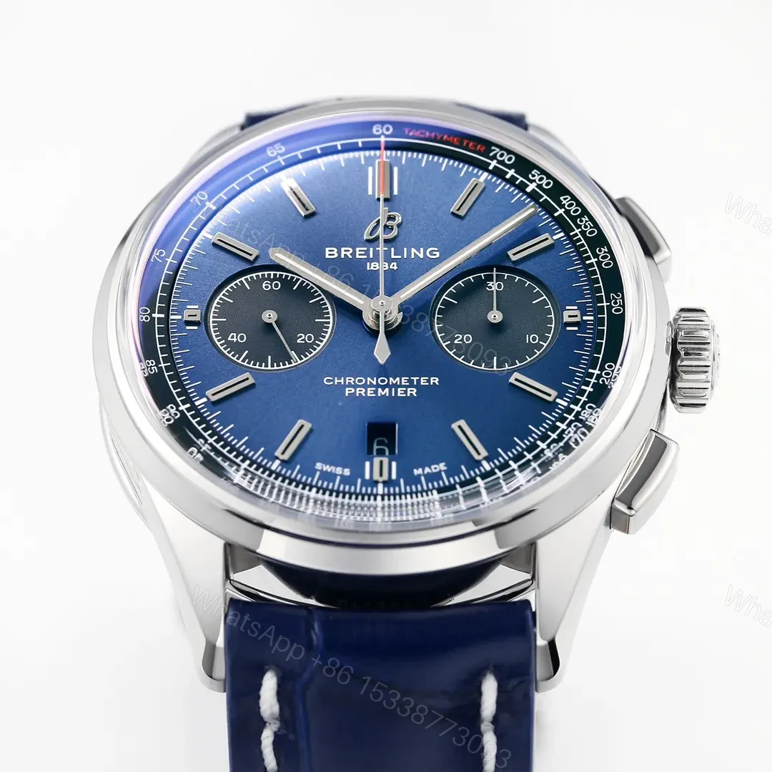View 3 of GF Factory Breitling Premier B01 Chronograph – Blue Dial, Stainless Steel Case, Leather Strap