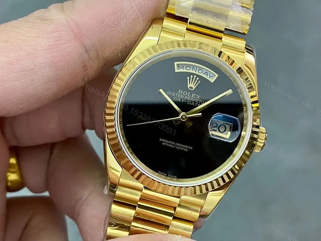 View 3 of Best Rolex Day-Date 36 Gold replica 36MM Black Dial President Bracelet Edition RG-DAYDATE36-GOLD-BLACK-PRESIDENT
