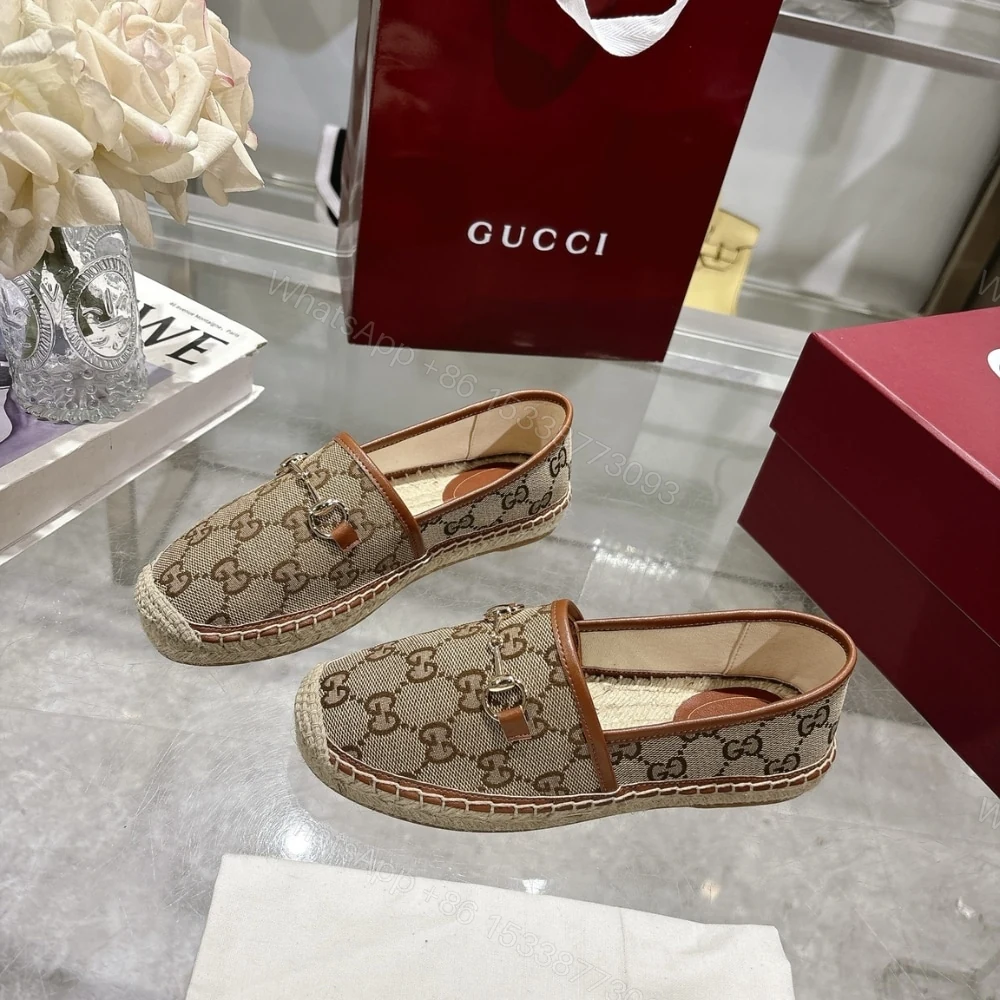 View 3 of GUCCI WOMEN ESPADRILLE WITH HORSEBIT BEIGE AND DARK BROWN GG CANVAS 817244 9SF40 2547
